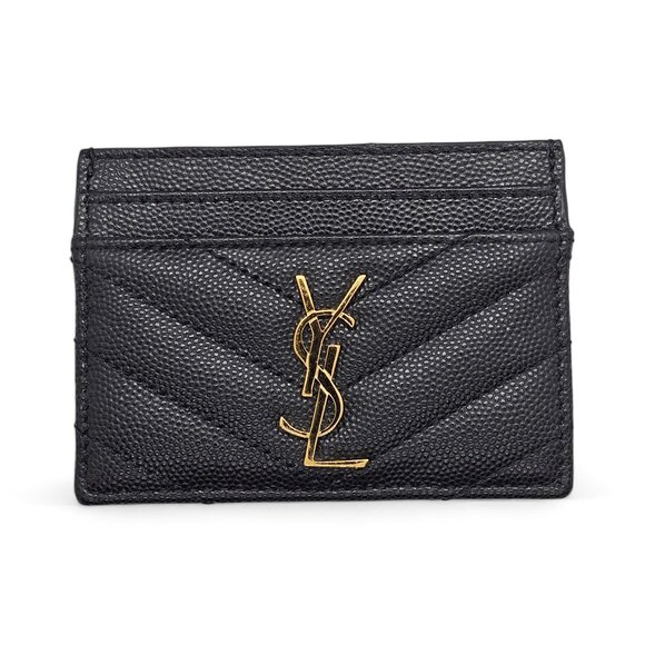 Saint Laurent YSL Monogram Leather Cardholder Wallet in Black $325 - Picture 1 of 9